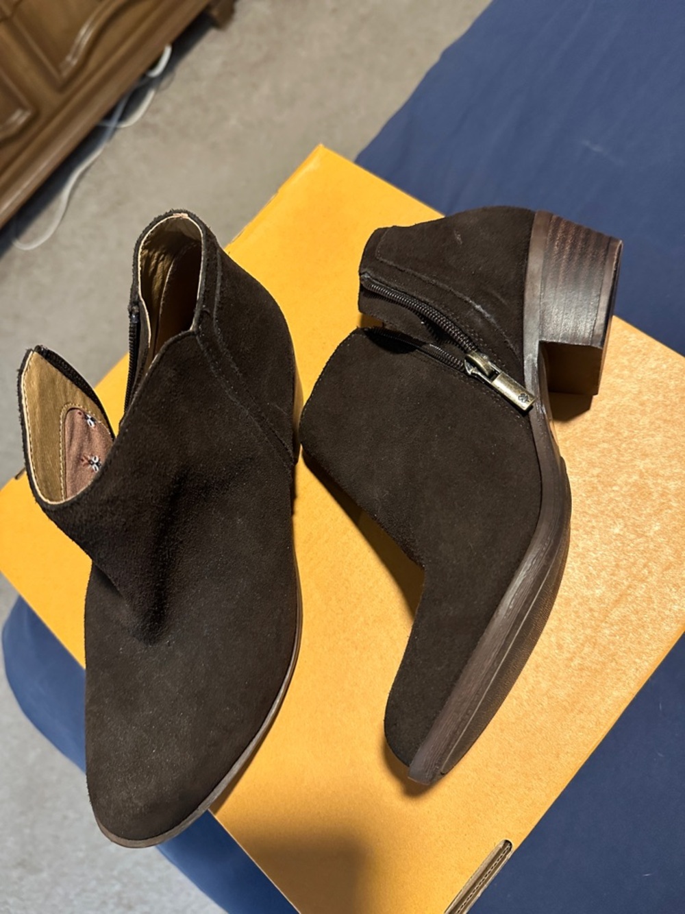 Lucky Brand Dark Brown Suede Ankle Booties with Side Zip